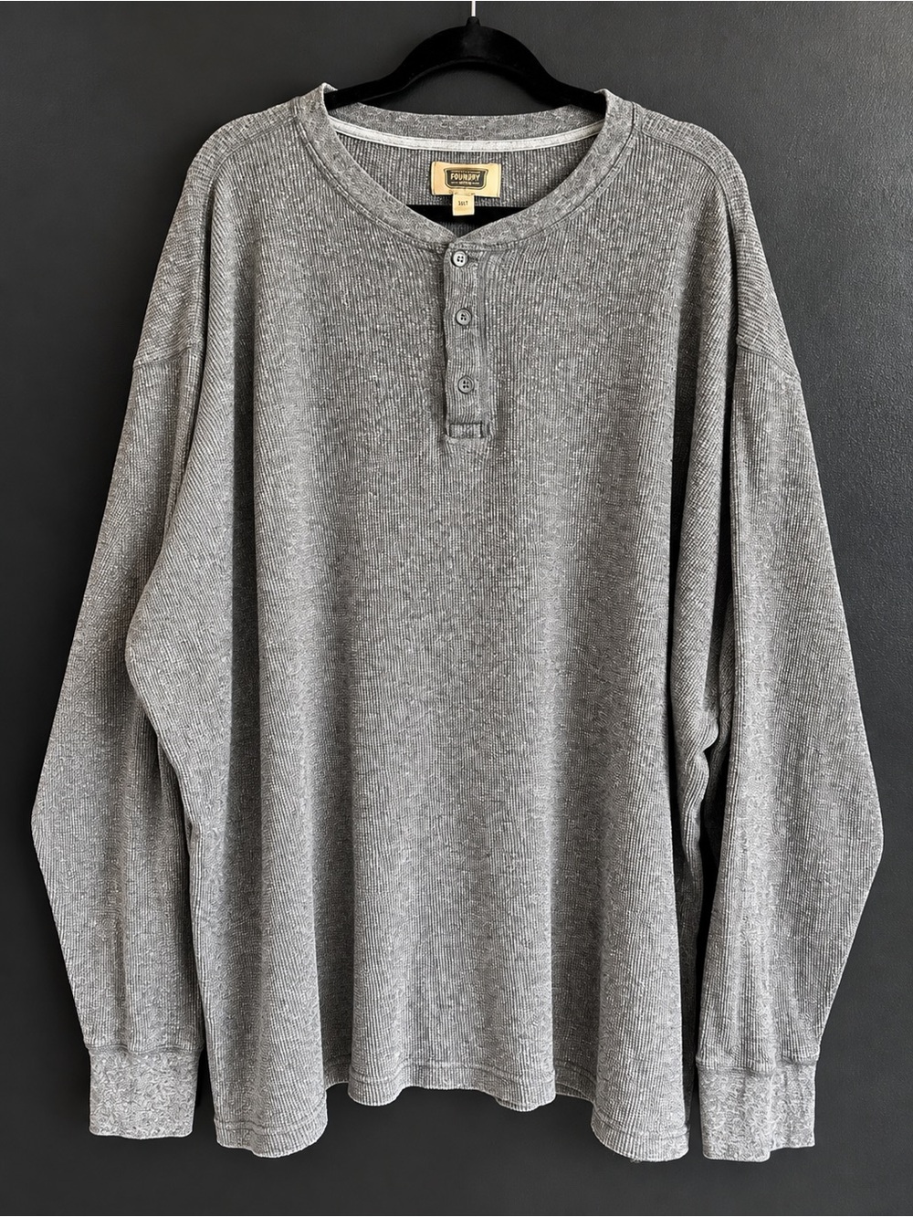 Foundry Supply Co Mens 3XLT Gray Waffle Knit Thermal Henley Big Tall